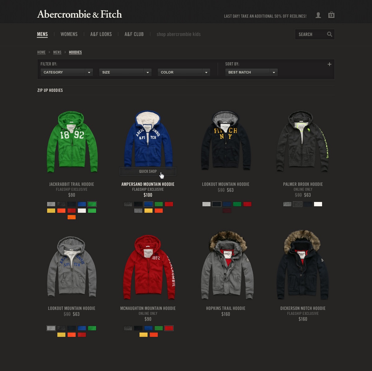 A&F product listing