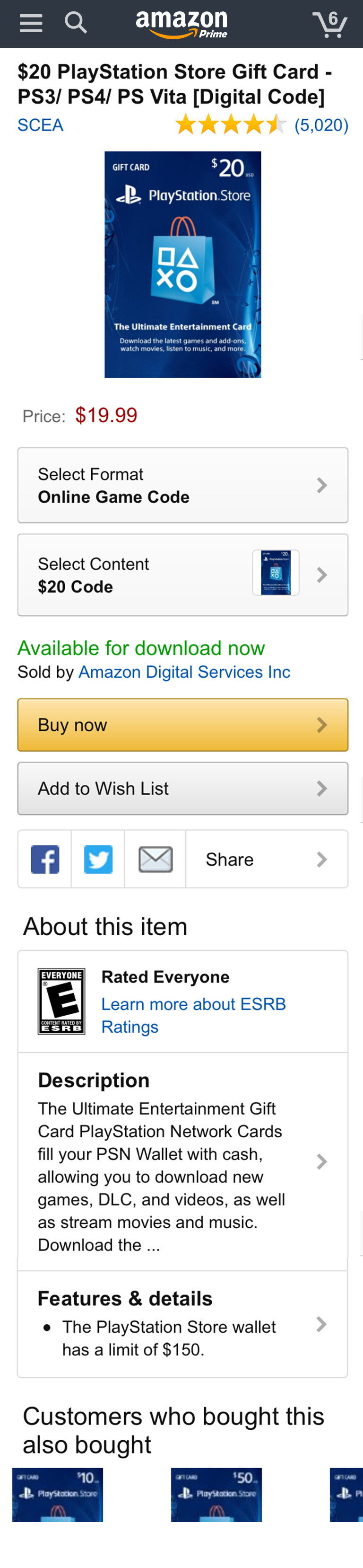 Amazon mobile product detail page