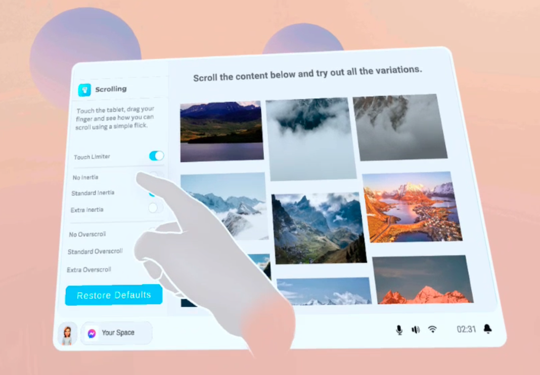 VR scrolling interaction prototype