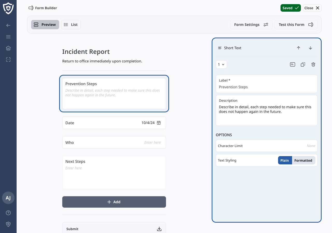 Safety Design Form Builder